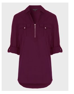 Berry zip front blouse