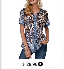 Split Neck Button Front Leopard Print Blouse