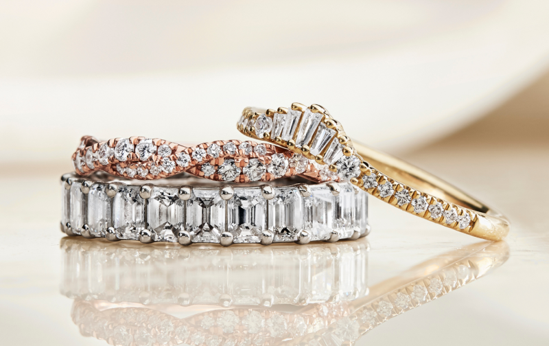 Wedding rings with endless diamonds.