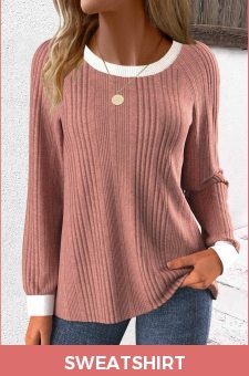 ROTITA Patchwork Dusty Pink Round Neck Long Sleeve Sweatshirt