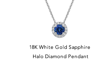 18K White Gold Sapphire Halo Diamond Pendant