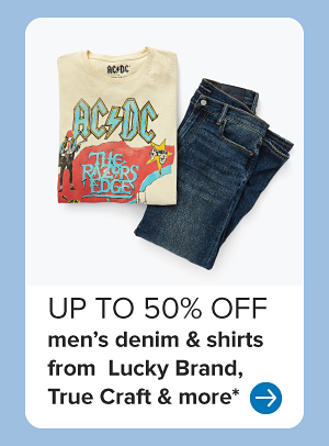 A men's AC DC shirt and blue jeans. Up to 50% off men's denim and shirts from Lucky Brand, True Craft and more. 