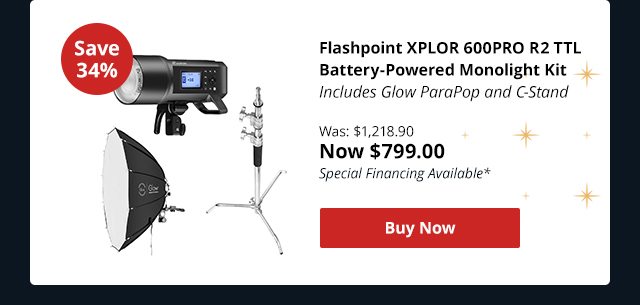 Flashpoint XPLOR 600PRO R2 TTL Battery-Powered Monolight Kit Includes Glow ParaPop and C-Stand