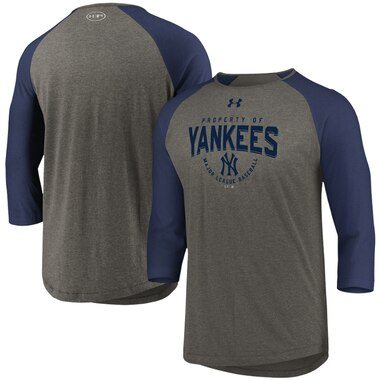 Under Armour New York Yankees Gray/Navy Tri-Blend Raglan 3/4-Sleeve Performance T-Shirt