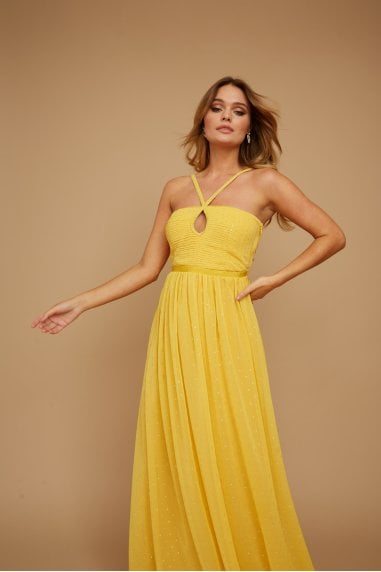Brandy Yellow Lurex Keyhole Maxi Dress