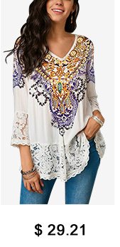 Lace Patchwork Three Quarter Sleeve Blouse