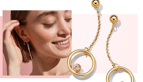 14K Two-Tone Gold Circle Bead Dangle Earrings