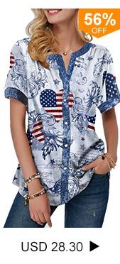 Flag Print Notch Neck Short Sleeve T Shirt