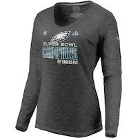 Women's Philadelphia Eagles NFL Pro Line by Fanatics Branded Heathered Charcoal Super Bowl LII Champions Trophy Collection Locker Room Long Sleeve V-Neck T-Shirt