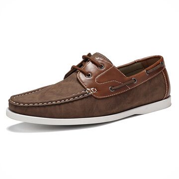 Men Retro Leather Non Slip Boat Shoes