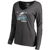 Women's Philadelphia Eagles NFL Pro Line by Fanatics Branded Heather Charcoal Super Bowl LII Champions Trophy Collection Locker Room Long Sleeve V-Neck T-Shirt