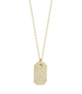 Aqua Pave Tag Pendant Necklace, 16"-18" - Exclusive