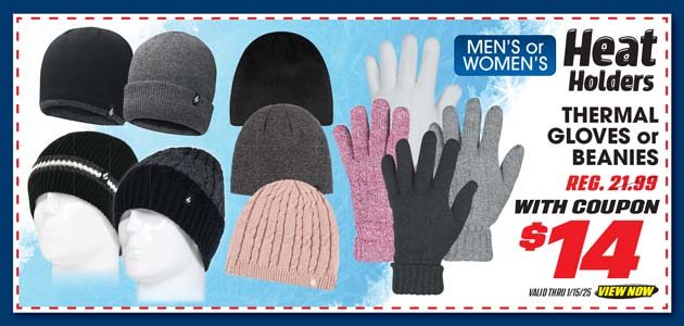 Heat Holders Men's or Women's Thermal Gloves or Beanie