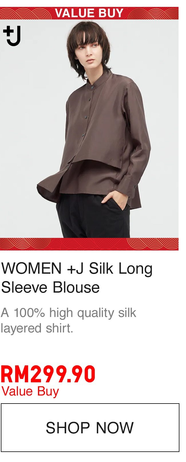 +J SILK LONG SLEEVE BLOUSE