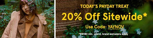 Today only! Payday Special: 20% Off Sitewide with code YAYNOV