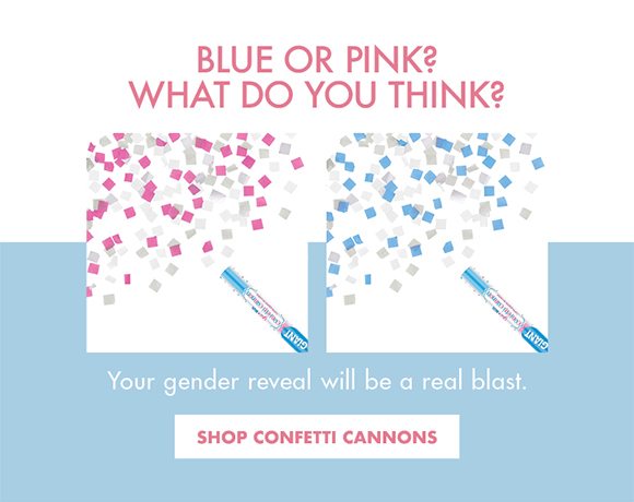 Blue or Pink? What do you think? | Make your gender reveal party a real blast with a confetti cannon. | SHOP CONFETTI CANNONS
