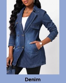 Denim Blue Button Lapel Long Sleeve Jacket