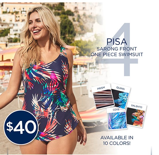 4. Pisa Sarong Front One Piece Swimsuit