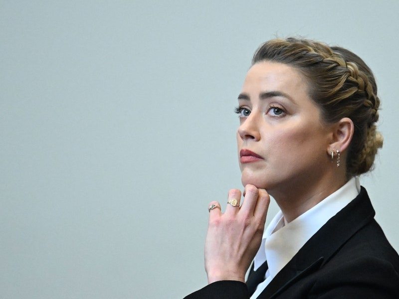 Amber Heard looks on during a hearing at the Fairfax County Circuit Courthouse in Fairfax, Virginia, on May 3, 2022