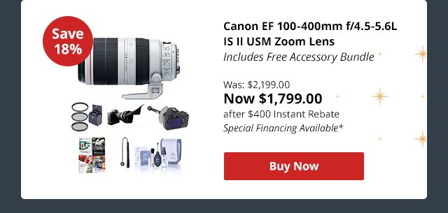 Canon EF 100-400mm f/4.5-5.6L IS II USM Zoom Lens Include Free Accessory Bundle