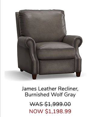 James Poly Leather Recliner, Burnished Wolf Gray