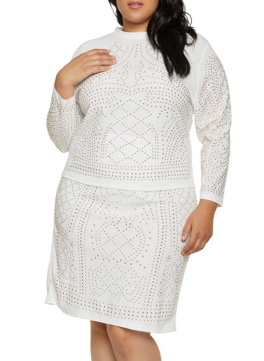 Plus Size Studded Long Sleeve Mock Neck Top