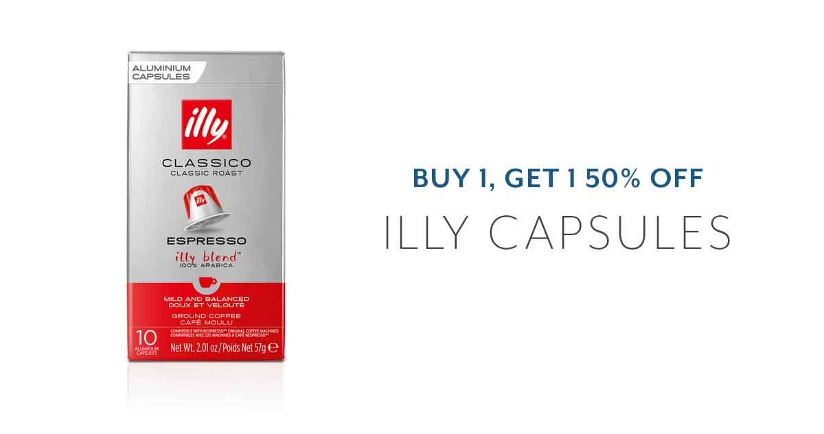 Buy 1 Get 1 50% Off Illy Capsules