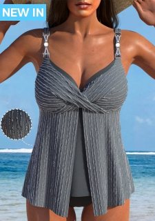 ROTITA Criss Cross Grey Jacquard Tankini Set