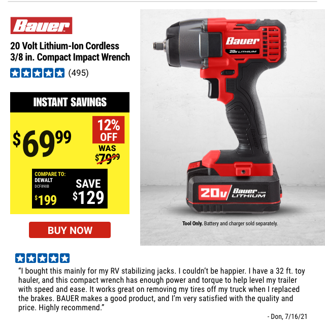 20 Volt Lithium-Ion Cordless 3/8 in. Compact Impact Wrench