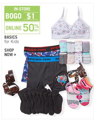 Shop 50% Off Basics for Kids - BOGO $1 In-Store