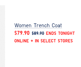 WOMEN TRENCH COAT $79.90