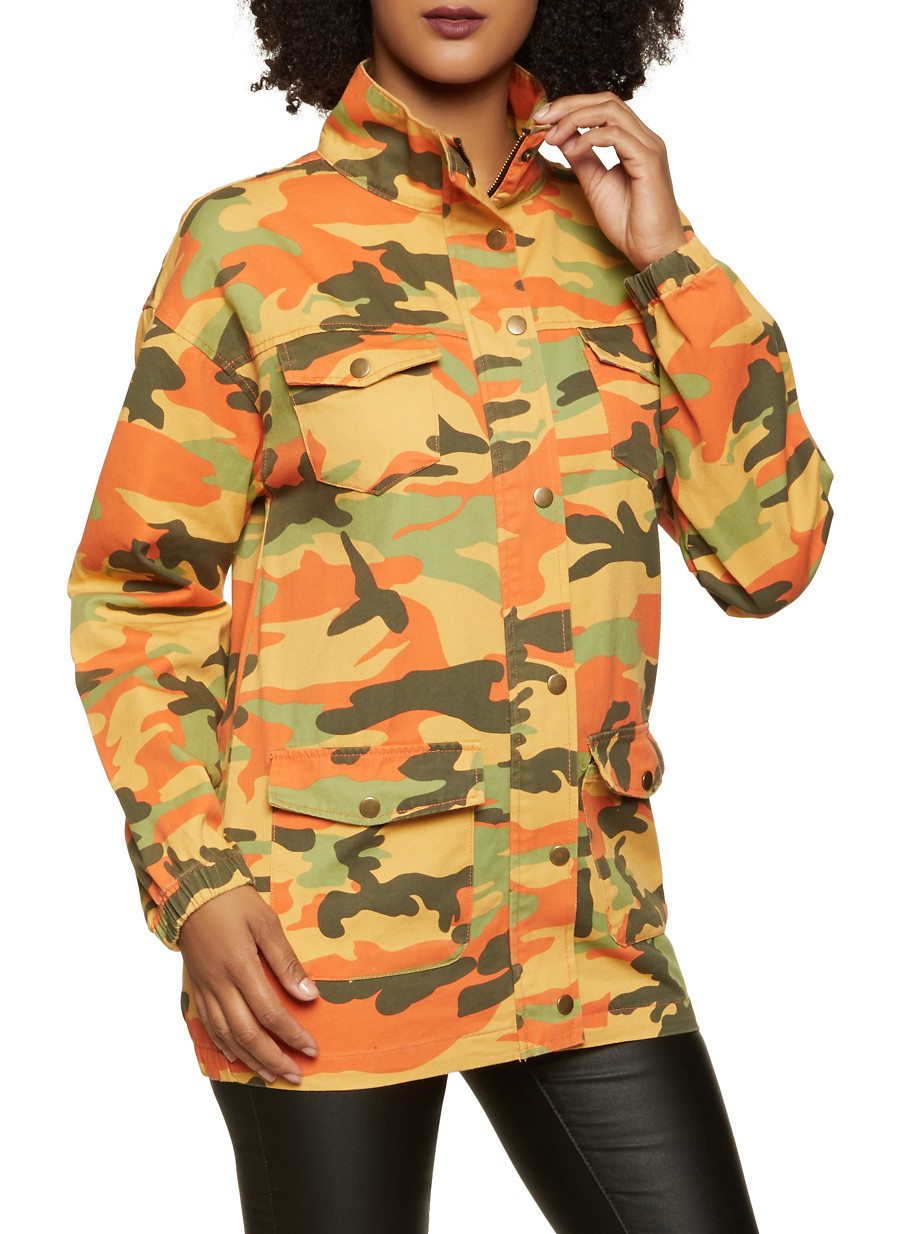 Camo Zip Front Denim Jacket