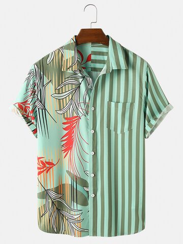 Leaf Striped Patchwork Design Shirt