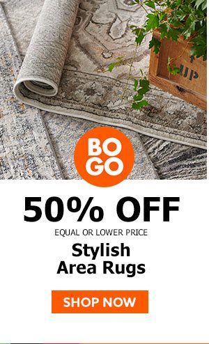 BOGO 50% off stylish area rugs (equal or lower price)