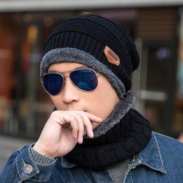 Knitted Beanie Hat Wool Padded Hood Two-Piece Suit 