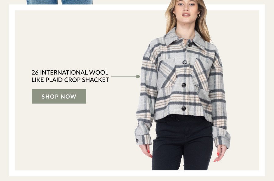 26 International Wool Like Plaid Crop Shacket 