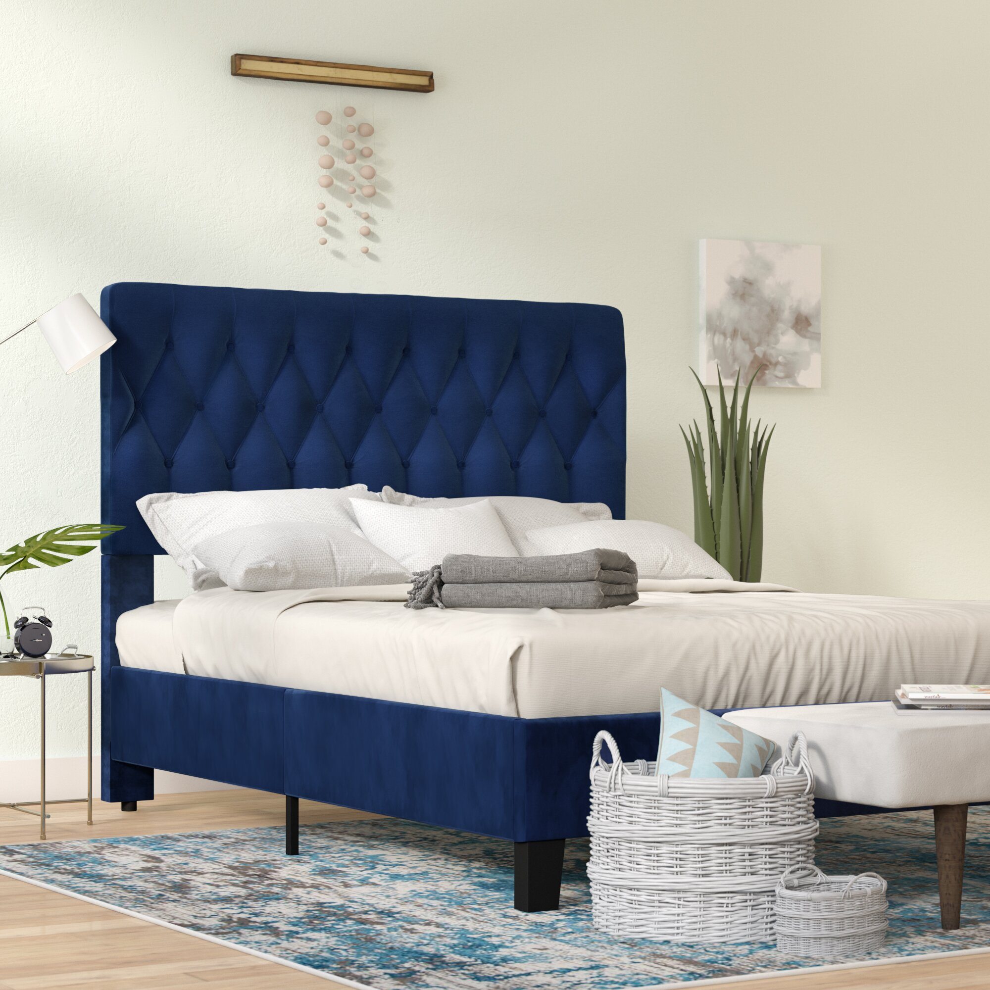 Nadine tufted upholstered low 2024 profile standard bed