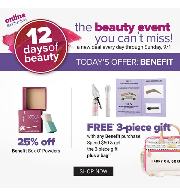 Today's Offer: Benefit - FREE 3PC Gift with any Benefit purchase. Spend $50 & get the 3PC gift plus a bag! - Shop Now