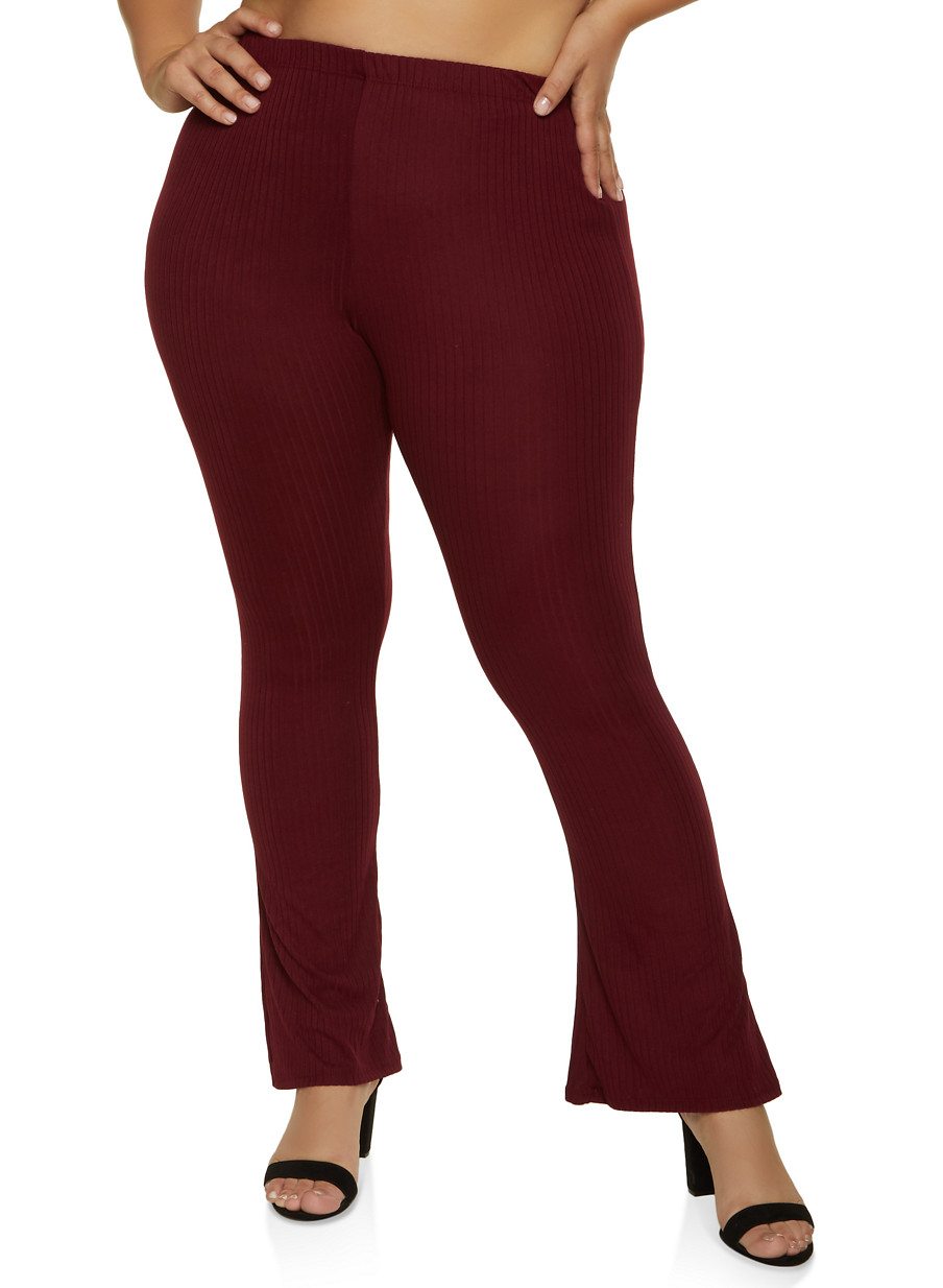 Plus Size Brushed Rib Knit Flared Pants