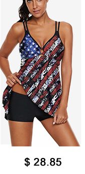 Spaghetti Strap Flag Print Swimdress and Shorts