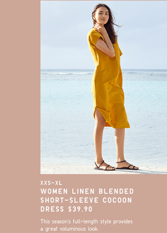 BODY1 PDP5 - WOMEN LINEN BLENDED SHORT-SLEEVE COCOON DRESS