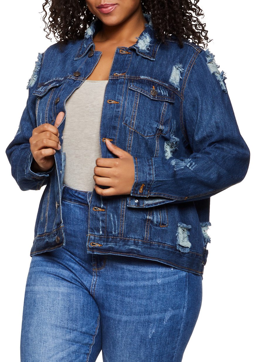 Plus Size Almost Famous Ripped Jean Jacket