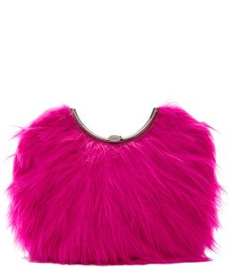 Balenciaga - Pink Faux Fur Large Furry Curve Clutch