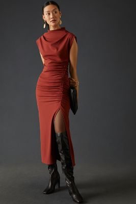 The Maya Ruched Cowl-Neck Dress