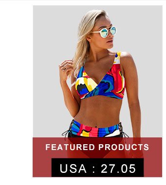 Printed Drawstring Waist Lace Up Bikini Set 