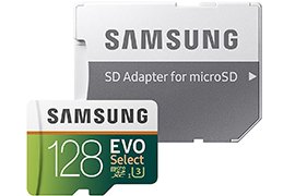 128GB Samsung EVO Select Up to 100MB/s Class 10 (U3) microSD Memory Card w/ SD Adapter