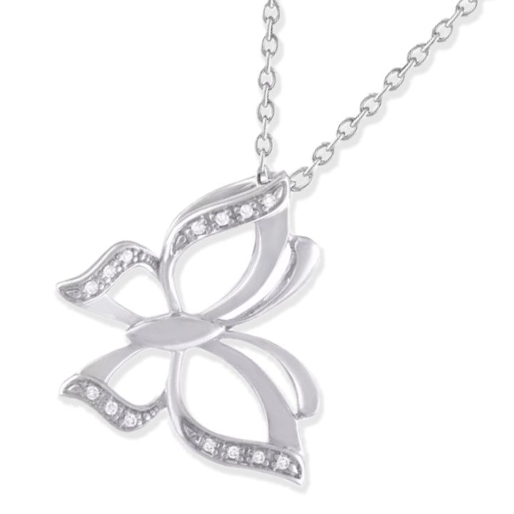 Diamond Butterfly Necklace Sterling Silver 18''