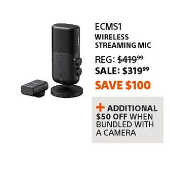 ECMS1 | Wireless Streaming Mic | Reg: 419.99 SALE: 319.99 Save $100 | + Additional $50 off when bundled with a camera