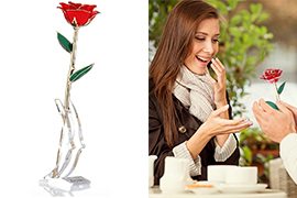 Long Stem Dipped 24k Gold Rose w/ Gift Box + Clear Display Stand