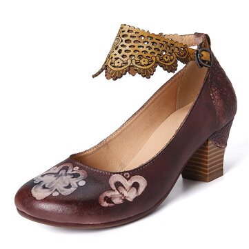  SOCOFY Retro Hollow Leather Pumps
